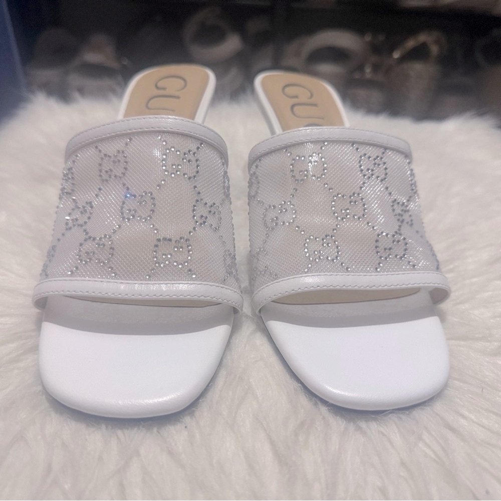 Gucci White and Gray Mesh Mules - Picture 9 of 9